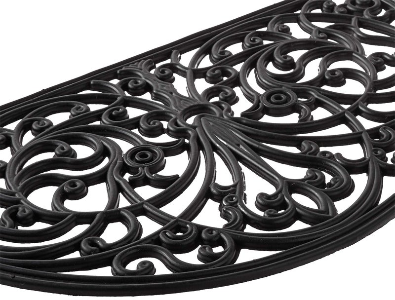 Kempf Rubber Scroll Doormat Half Moon Mat, Indoor Outdoor Entrance Mat, Low Clearance, Functional and Easy to Clean, Wrought Iron Scroll Design - Image 3